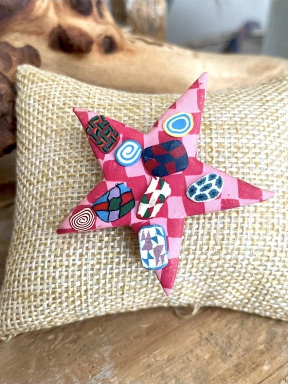 Polymer Clay Star Pin Handcrafted NEW!